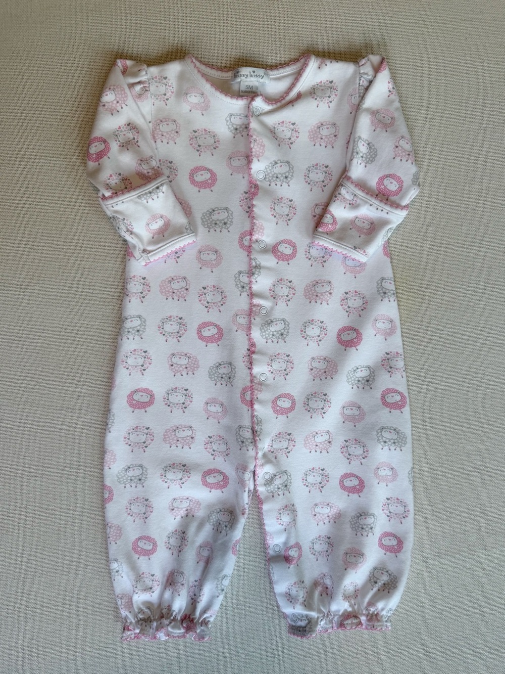 Kissy Kissy Pima Cotton Sheep Print Ruffle Convertible Gown SM